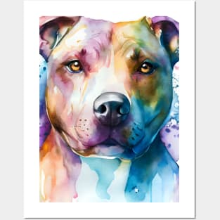 Pit Bull Terrier Portrait Watercolor Posters and Art